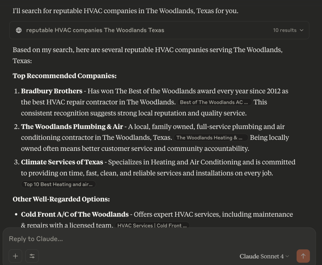 Anthropic Claude Rank for HVAC Company